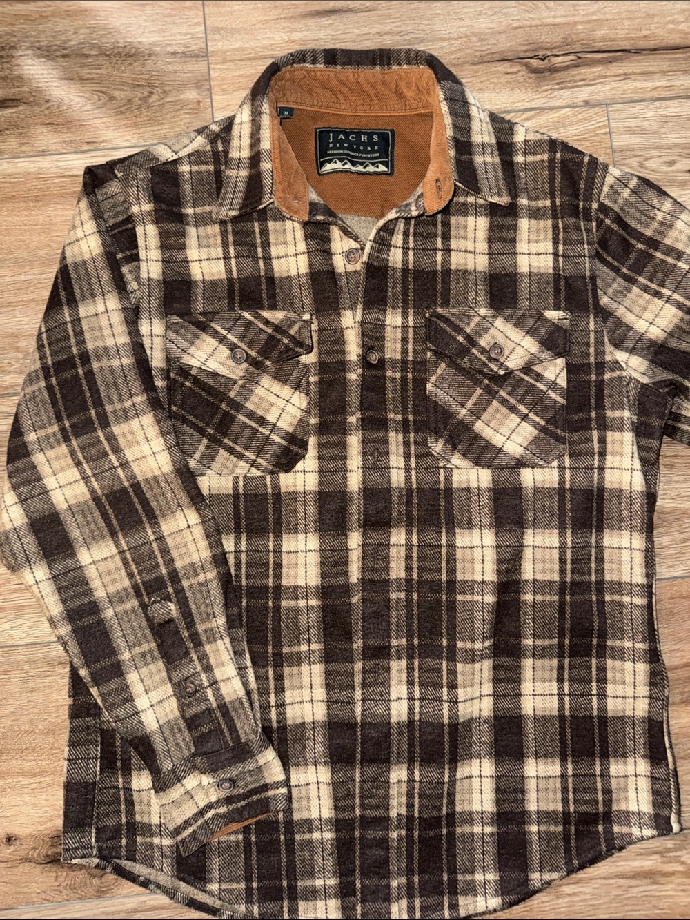 Jachs Brown and Cream Plaid Button-Down Flannel Shirt